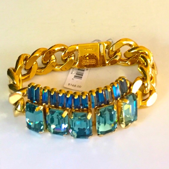 Rare Coach blue baguette gold chain bracelet - Picture 2 of 6